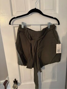 High-Waist Tie Front Shorts - Olive NWT